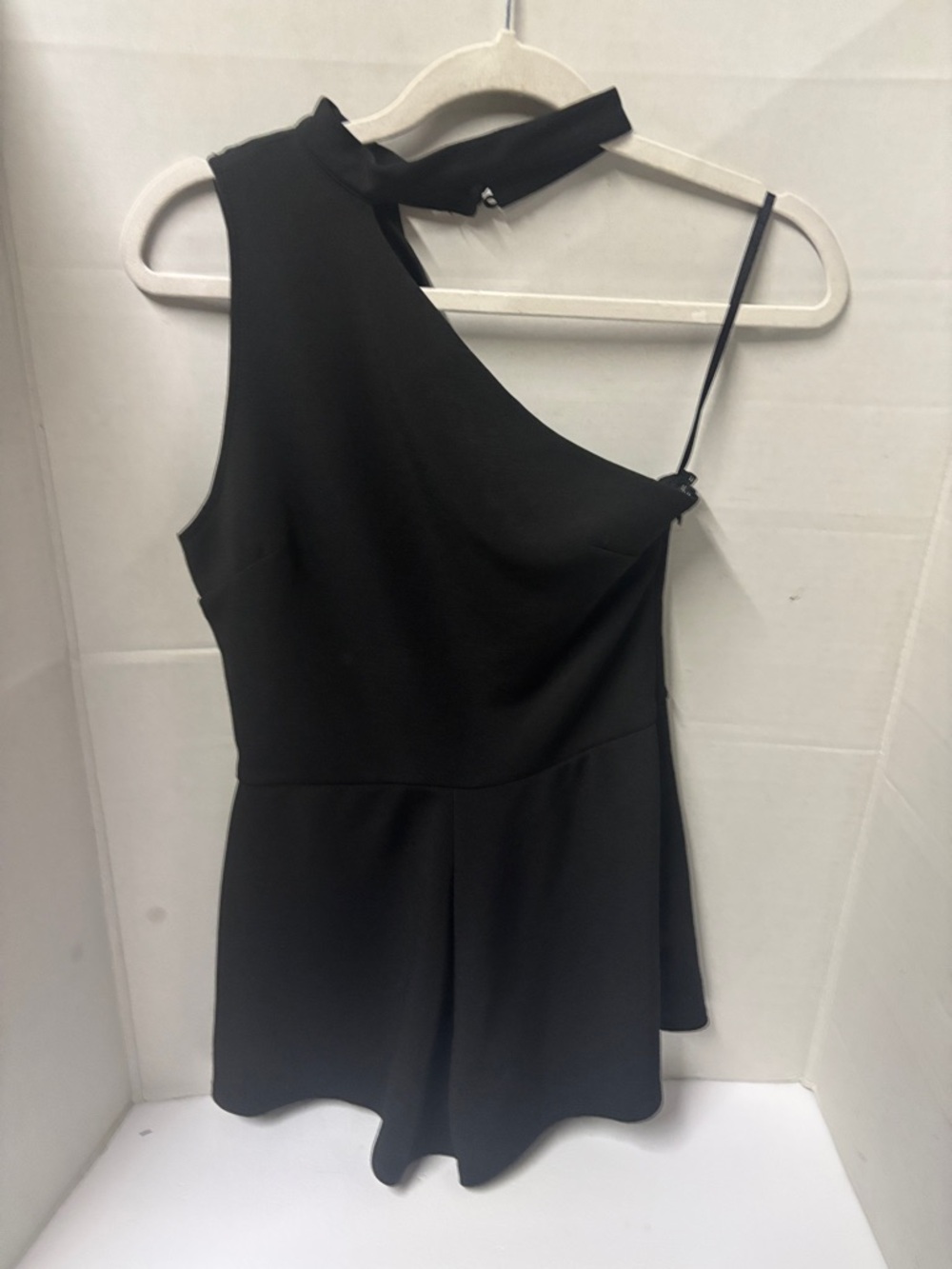 Asymmetric One-Shoulder Black Romper
